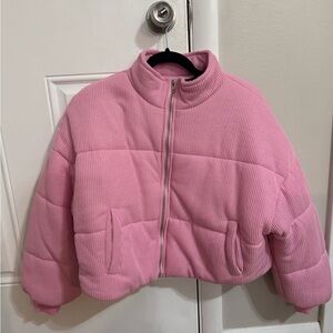 Light Pink Corduroy Pink Puffer Jacket